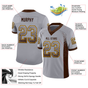 Custom Gray Brown-Gold Mesh Drift Fashion Football Jersey