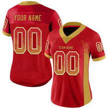 Load image into Gallery viewer, Custom Red Old Gold-White Mesh Drift Fashion Football Jersey
