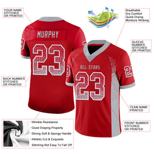 Custom Red Gray-White Mesh Drift Fashion Football Jersey