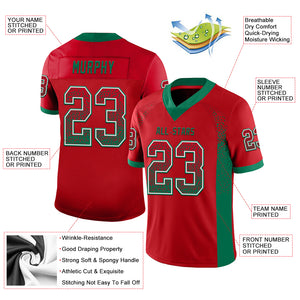 Custom Red Kelly Green-White Mesh Drift Fashion Football Jersey