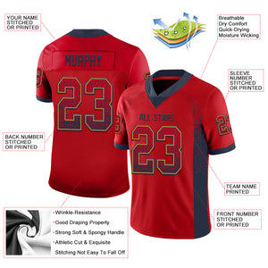 Custom Red Navy-Old Gold Mesh Drift Fashion Football Jersey