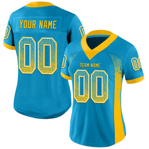 Custom Panther Blue Gold-White Mesh Drift Fashion Football Jersey