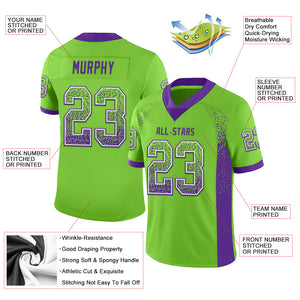 Custom Neon Green Purple-White Mesh Drift Fashion Football Jersey