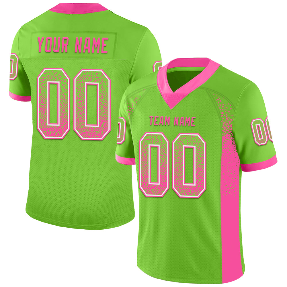 Custom Neon Green Pink-White Mesh Drift Fashion Football Jersey