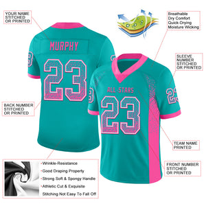 Custom Aqua Pink-White Mesh Drift Fashion Football Jersey