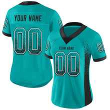 Load image into Gallery viewer, Custom Aqua Black-White Mesh Drift Fashion Football Jersey
