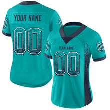 Load image into Gallery viewer, Custom Aqua Navy-White Mesh Drift Fashion Football Jersey
