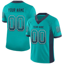 Load image into Gallery viewer, Custom Aqua Navy-White Mesh Drift Fashion Football Jersey
