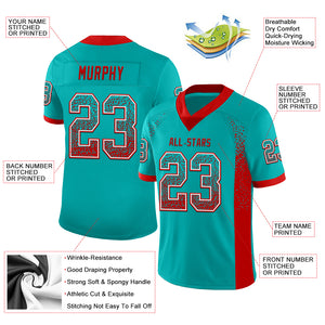 Custom Aqua Red-White Mesh Drift Fashion Football Jersey