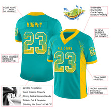 Load image into Gallery viewer, Custom Aqua Yellow-White Mesh Drift Fashion Football Jersey
