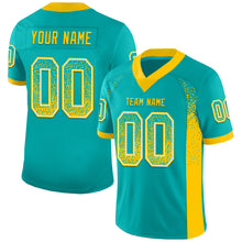 Load image into Gallery viewer, Custom Aqua Yellow-White Mesh Drift Fashion Football Jersey
