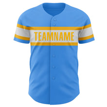 Load image into Gallery viewer, Custom Electric Blue White-Gold Authentic Baseball Jersey
