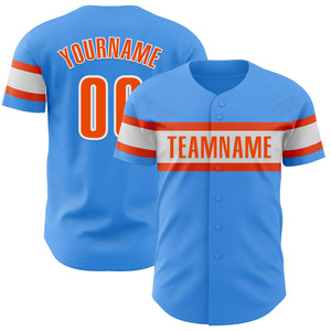 Custom Electric Blue Orange-White Authentic Baseball Jersey