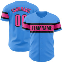 Load image into Gallery viewer, Custom Electric Blue Pink-Black Authentic Baseball Jersey
