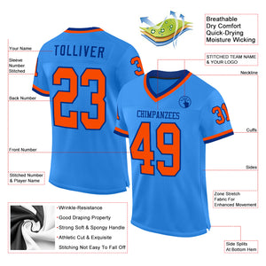 Custom Powder Blue Orange-Royal Mesh Authentic Throwback Football Jersey