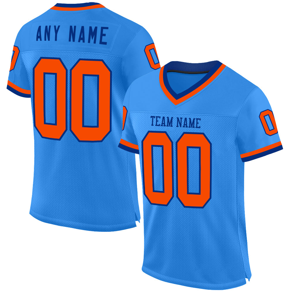 Custom Powder Blue Orange-Royal Mesh Authentic Throwback Football Jersey