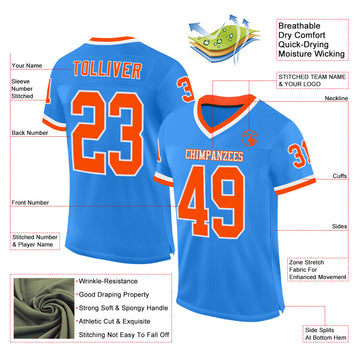 Custom Powder Blue Orange-White Mesh Authentic Throwback Football Jersey