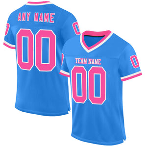 Custom Powder Blue Pink-White Mesh Authentic Throwback Football Jersey