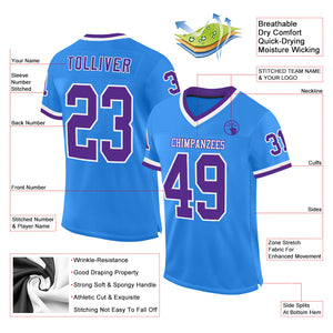 Custom Powder Blue Purple-White Mesh Authentic Throwback Football Jersey