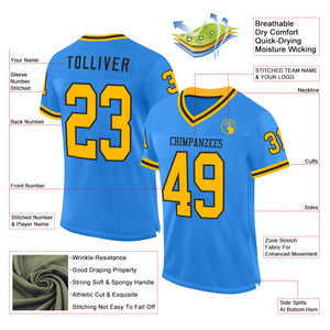 Custom Powder Blue Gold-Black Mesh Authentic Throwback Football Jersey