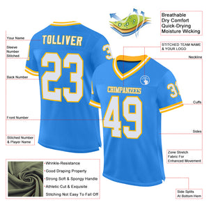 Custom Powder Blue White-Gold Mesh Authentic Throwback Football Jersey