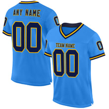 Load image into Gallery viewer, Custom Powder Blue Navy-Gold Mesh Authentic Throwback Football Jersey
