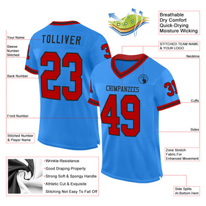 Custom Powder Blue Red-Black Mesh Authentic Throwback Football Jersey