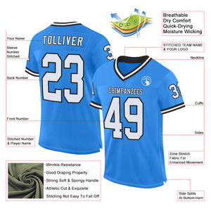 Custom Powder Blue White-Black Mesh Authentic Throwback Football Jersey