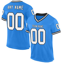 Load image into Gallery viewer, Custom Powder Blue White-Black Mesh Authentic Throwback Football Jersey
