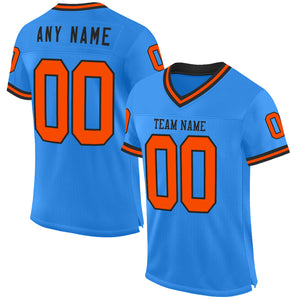 Custom Powder Blue Orange-Black Mesh Authentic Throwback Football Jersey