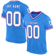 Load image into Gallery viewer, Custom Powder Blue White-Purple Mesh Authentic Throwback Football Jersey
