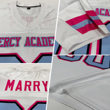 Load image into Gallery viewer, Custom White Light Blue-Pink Mesh Authentic Football Jersey
