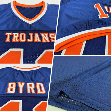 Custom Navy Orange-White Mesh Authentic Throwback Football Jersey