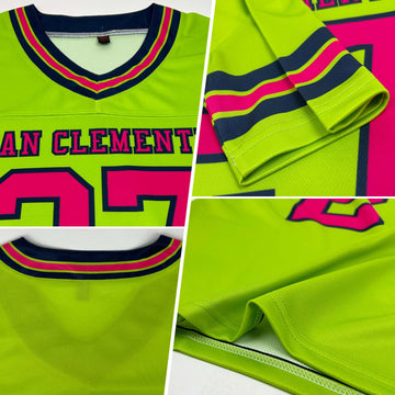 Custom Neon Green Pink-Navy Mesh Authentic Football Jersey