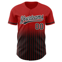 Load image into Gallery viewer, Custom Red Pinstripe Black-White Authentic Fade Fashion Baseball Jersey
