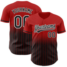 Load image into Gallery viewer, Custom Red Pinstripe Black-White Authentic Fade Fashion Baseball Jersey
