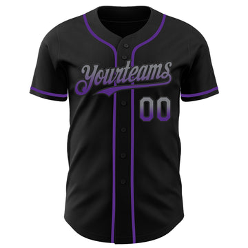 Custom Black Gray-Purple Authentic Fade Fashion Baseball Jersey