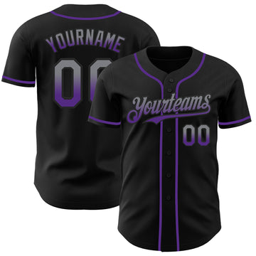 Custom Black Gray-Purple Authentic Fade Fashion Baseball Jersey