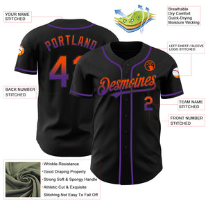 Custom Black Orange-Purple Authentic Fade Fashion Baseball Jersey