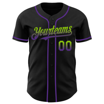 Custom Black Neon Green-Purple Authentic Fade Fashion Baseball Jersey