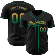 Load image into Gallery viewer, Custom Black Old Gold-Kelly Green Authentic Fade Fashion Baseball Jersey
