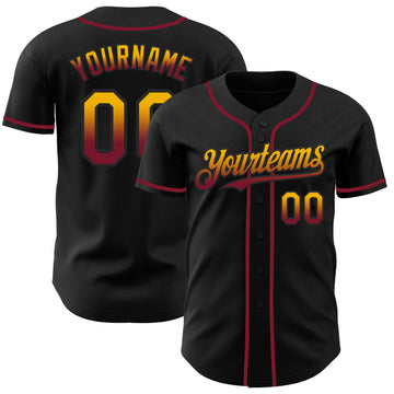 Custom Black Gold-Crimson Authentic Fade Fashion Baseball Jersey