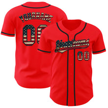 Load image into Gallery viewer, Custom Fire Red Vintage USA Flag-Black Authentic Baseball Jersey
