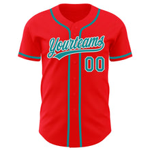 Load image into Gallery viewer, Custom Fire Red Teal-White Authentic Baseball Jersey
