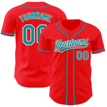 Load image into Gallery viewer, Custom Fire Red Teal-White Authentic Baseball Jersey
