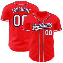 Load image into Gallery viewer, Custom Fire Red White-Navy Authentic Baseball Jersey
