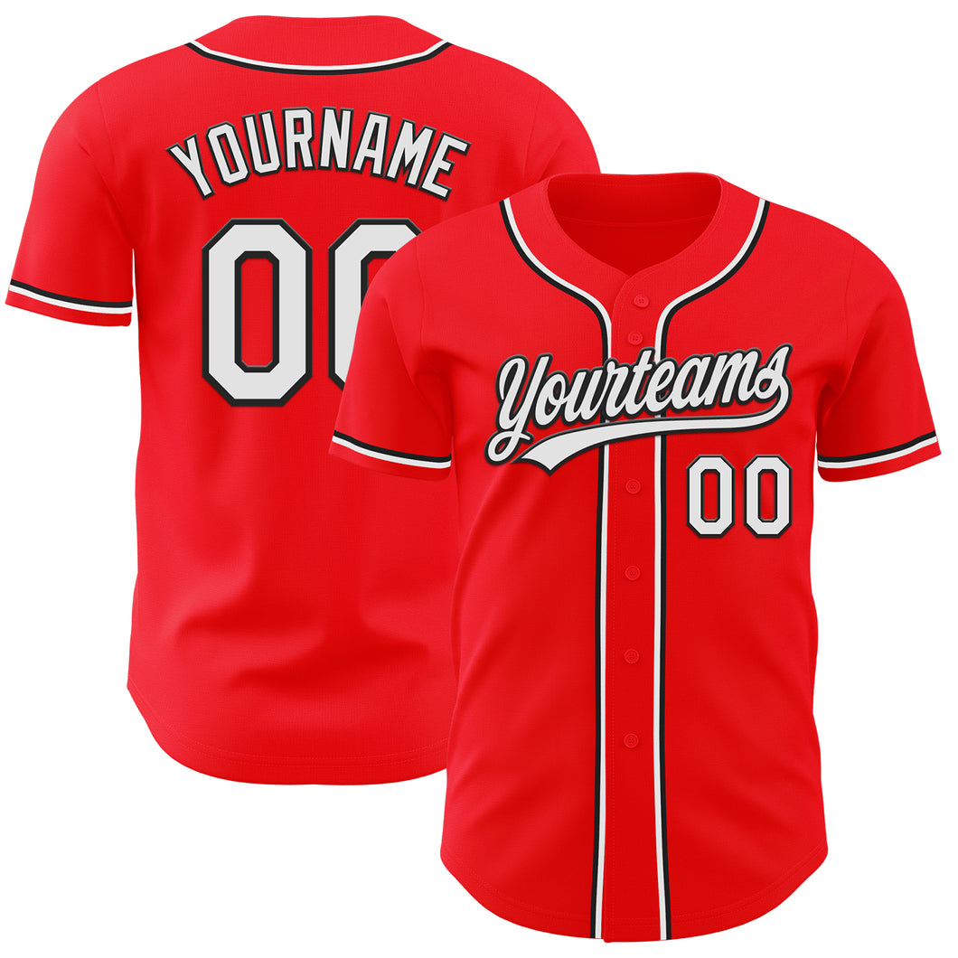 Custom Fire Red White-Black Authentic Baseball Jersey