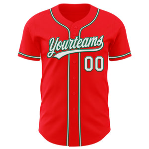 Custom Fire Red White-Kelly Green Authentic Baseball Jersey