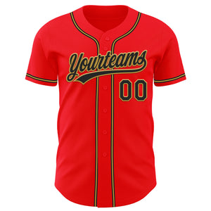 Custom Fire Red Black-Old Gold Authentic Baseball Jersey