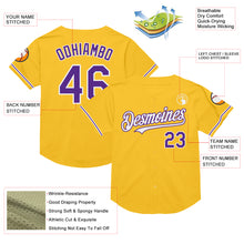 Load image into Gallery viewer, Custom Gold Purple-White Mesh Authentic Throwback Baseball Jersey
